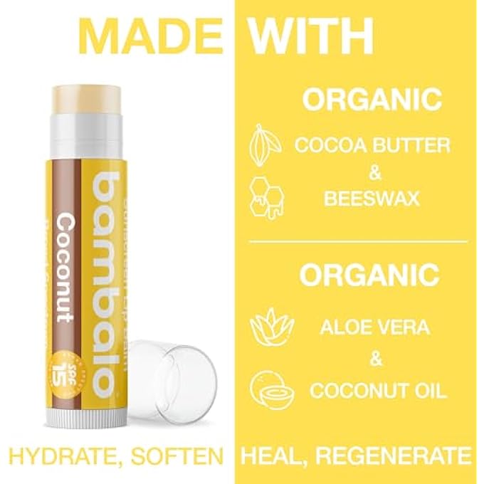 Bambalo 4-PACK COCONUT SPF 15 LIP BALM - ORGANIC INGREDIENTS, BROAD SPECTRUM UVA/UVB PROTECTION - HYDRATING & MOISTURIZING, USA MADE - Image 2